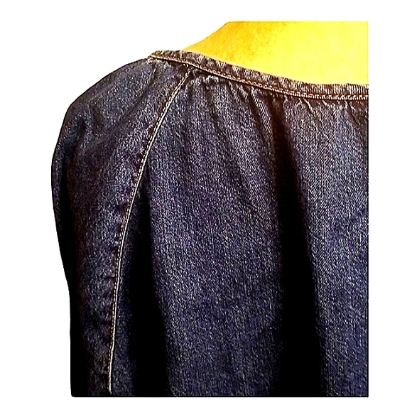 LIZ CLAIBORNE VINTAGE WASH DENIM COLLARLESS SLONG SLEEVE BLOUSE GUC SIZE L - Picture 5 of 8